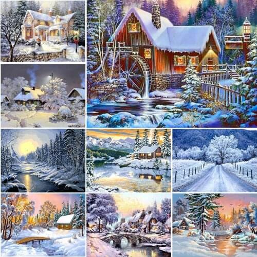5D DIY Diamond Painting Winter Snow Scenery Rhinestone Picture Square Landscape Diamond Embroidery Mosaic Home Decoration Gift