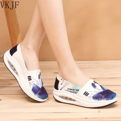 Women Shoes Summer Breathable Canvas Walking Shoes Woman Sneakers Printing Casual Rocking Wedges Platform Woman Sport Shoes