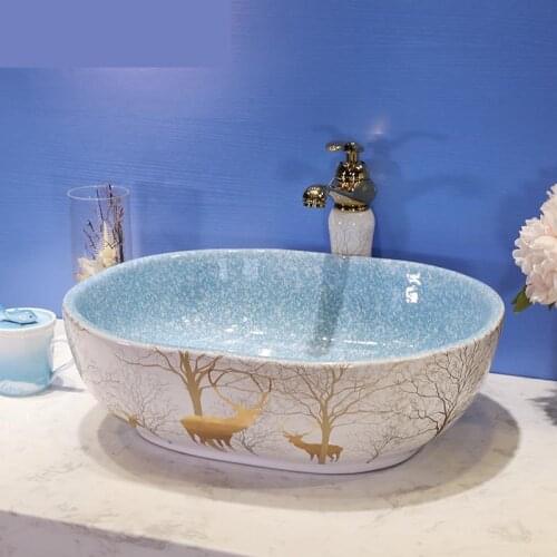 Jingdezhen ceramic art counter basin bathroom wash basin lavabo sink chinese oval art ceramic wash basin Bathroom sink