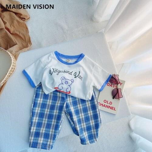 Toddler Girls Clothing Sets 2021 Summer Girls Clothes Bear T-shirt Plaid Harem Pants Outfit Kids Tracksuit Children Suit