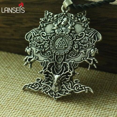 Lanseis 10pcs viking men necklace celt deer celt horse celttree of Life pendant Norway Valknut pagan amulet pendant