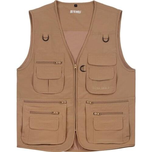 Mens Vest Sleeveless Jacket Khaki Casual Fishing Vest Many Pockets 7XL