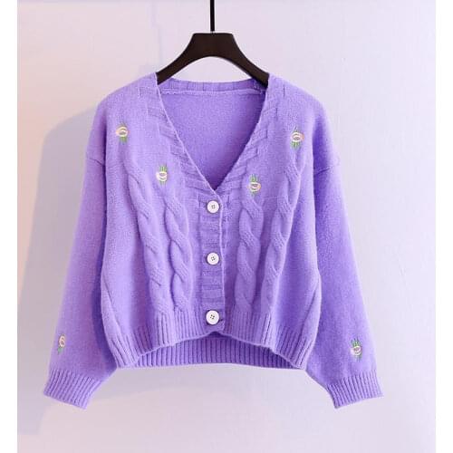 2020 New Autumn Winter Women Cardigan Female Embroidery Short Sweater Fashion Knitted Cardigans Coat Lady Loose Sweaters Q713