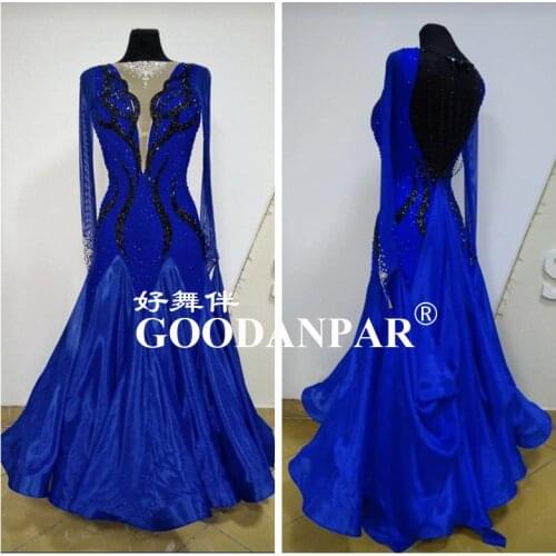 New! costumes ballroom dance dress for women competition dresses standard dress dancing clothes long sleeve royal blue
