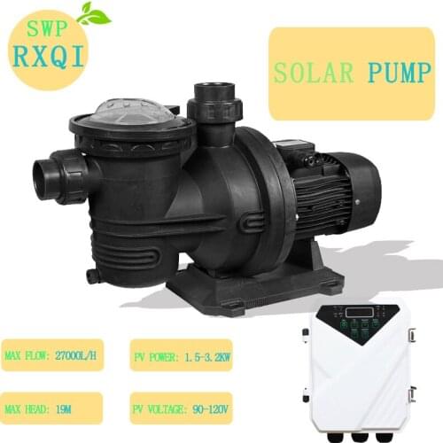 SOLAR SWIMMING POOL PUMP New DC Solar Brushless Filter Pump 72v 1200w or 1.5HP Max flow 27000L/H Max head 19m Inlet & Outlet 3"