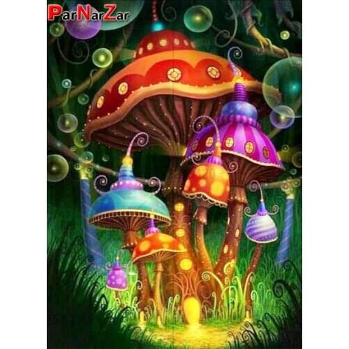 ParNarZar DIY 5D Diamond Paint Kits Full Drill Round Crystal Strass Photos Arts Craft House Decoration Wall Colorful Mushrooms