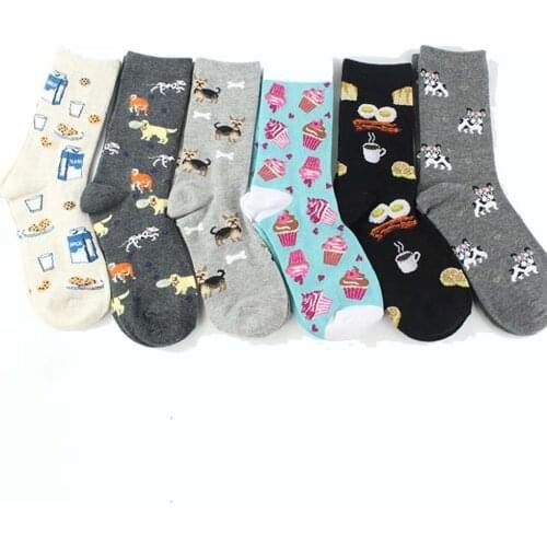 PEONFLY Novelty Sweet Food Egg Milk Cake Sokken Creative Crew Funny Socks Cartoon Animals Dog Happy Casual Socks Women Novelty