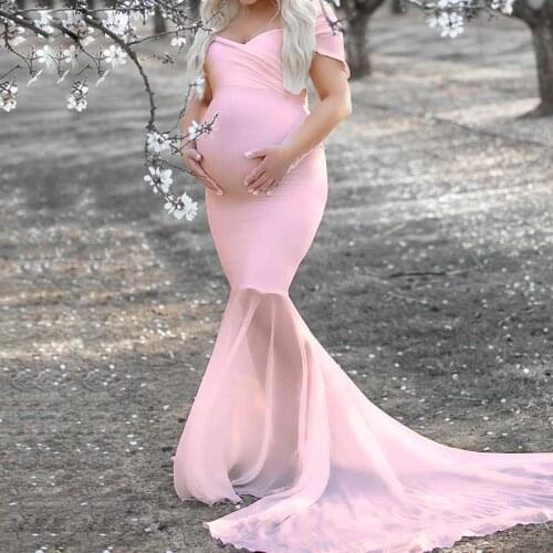 Fashion Strapless Maternity Dress For Photo Shoot Pregnant Women Sexy Ruffles Clothes Pregnancy Dress Women Photography Prop