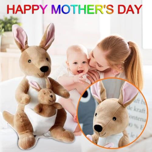 Plush Doll 38cm Detachable Stuffed Animals Plushie Toys Kawaii Simulation Kangaroo Mother And Child Plush Toy Baby Home Decor