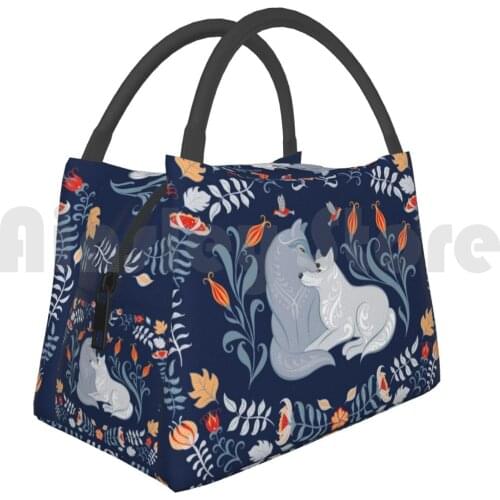 Portable Insulation Bag The Wolf Family. He And She. Folk Art. Folk Art Pattern Scandinavian Design