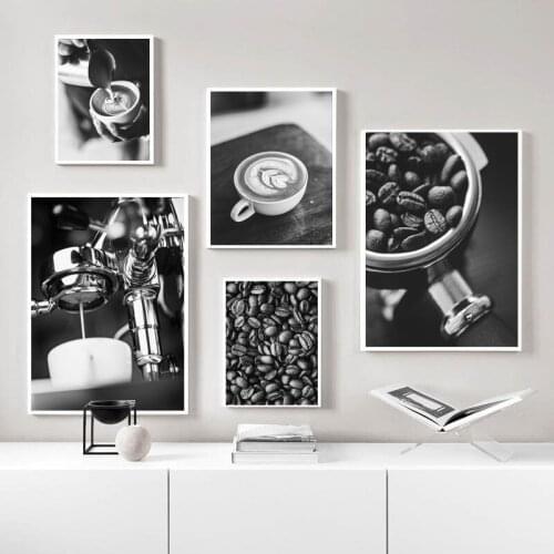 Dining Room Poster Black White Coffee Canvas Print Coffee Beans Wall Art Painting Modern Picture Kitchen Restaurant Decoration