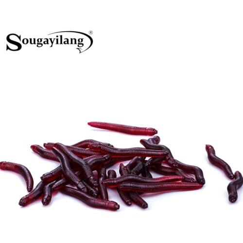 Sougayilang 50pcs 4cm Red Simulation Worm Lures Lifelike Soft Baits Fishing Lure Set Artificial Freshwater Carp Fishing Tools