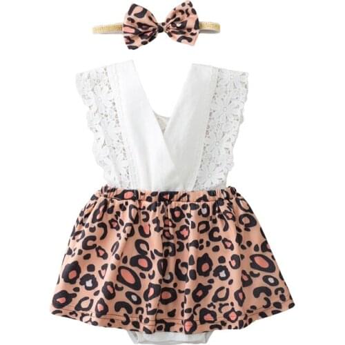 Pudcoco 2Pcs 3-18M Summer Baby Girls Sleeveless Lace Flower Leopard Print Fashion Toddler Romper+Headwear Outfit Clothes