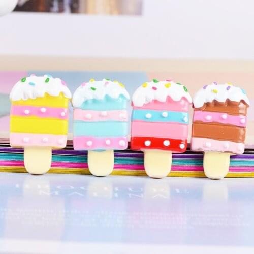 Stripes Style Colorful Ice Cream Resin Cabochons Ornamen Accessories Beads Charms Material 10pcs 21*35mm Embellishments Cameo