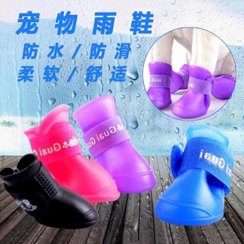 Pet Dog Rain Shoes for Dogs Black Red Pink Booties Rubber Portable Anti Slip Waterproof Pet Dog Cat Rain Shoes 4pcs/lot