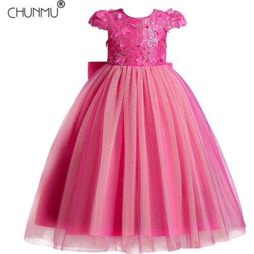 Christmas Kids Costume Lace Bow Girls Dress of Girls 2-10 Years Kids Princess Party Wedding Dress Baby Girl Clothes