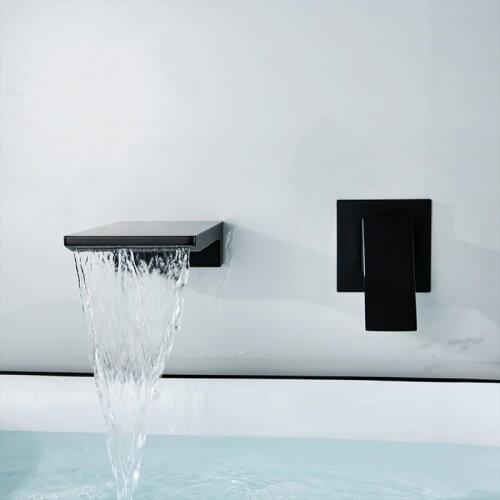 Waterfall Faucet Matte Black Wall Mounted Bathroom Bathtub Faucet With Shelf Platform Basin Water Mixer Quality Tap