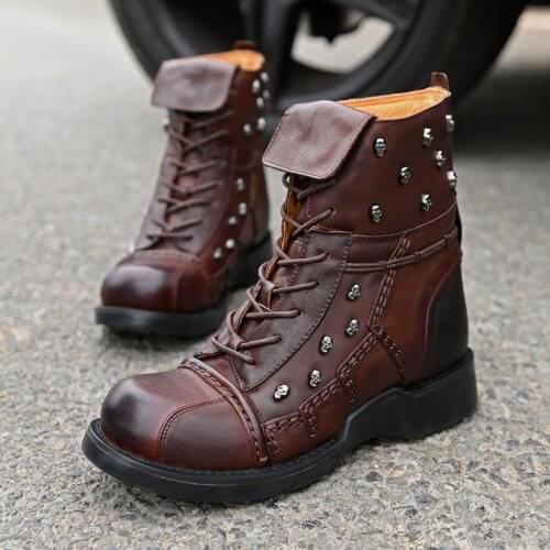 Round Toe Military Shoes Genuine Leather Shoes Men Skull Boots For Men 11#20/10d50