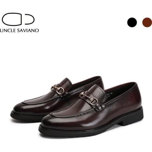 Uncle Saviano Loafer for Men Casual Dress Party Wedding Black Shoes Formal Genuine Leather Original Designer Custom Men Shoes