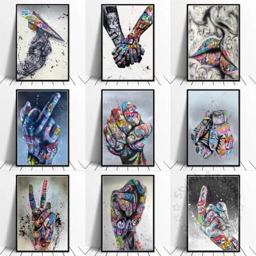 Street Graffiti Artwork Canvas Paintings Hands and Lips Posters Print Pop Modern Art Wall Pictures for Living Room Decor