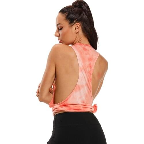 Tie Dye Racerback Loose Sport fitness Running Tank Tops Women Light Weight Hip-Length Workout Athletic Gym Long Vest