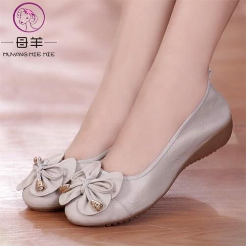 MUYANG Plus Size(35-42) Ballet Flats 2019 Shoes Woman Genuine Leather Women Shoes 5 Colors Loafers Ladies Shoes Women Flats