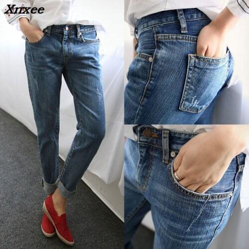 Women Jeans vintage cotton casual loose denim jeans oversize waist hole haren pants plus size new Xnxee