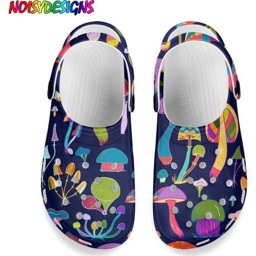NOISYDESIGNS Women Sandals Summer Hole Shoes Girl Garden Shoes Mushroom Fungus Prints Blue Beach Flat House Slippers Clogs