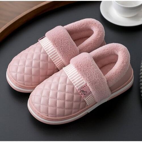 Women Slippers House Winter Flats Couple Slip On Plush Warm Female Fluffy Indoor Non Slip Waterproof Woman Shoes Ladies
