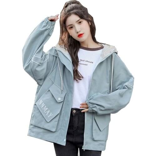 Women Trench Coat Spring Autumn Korean Loose Outerwear Ladies Office Coat Casual Hooded Plus Size Windbreaker Female Tops 983