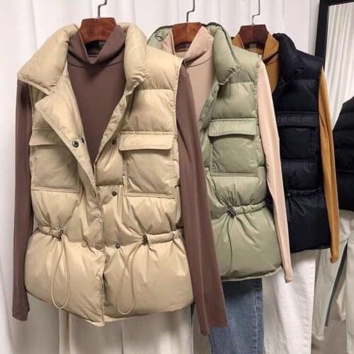 2021 Women Autumn Ultra Light Down Vest Parka Stand Collar Women Short Vest Warm Sleeveless Waistcoat White Duck Down Coat