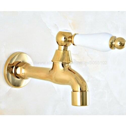 Golden Brass Faucet Bathroom Wall Mounted Single Cold Water Tape for Kitchen Sink Mop Pool Outdoor Garden Faucet zav149