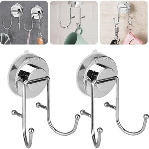 2pcs Punch-free Suction Cup Double Hook Vacuum Wall Hook Hanger Holder Suction Cup Shower Towel Bathroom Kitchen Accessories