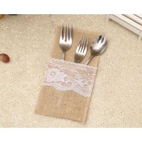 21cmX11cm 24PCS Jute Burlap Cutlery Pocket Vintage Rustic Tableware Bags Wedding Table Decoration Centerpieces