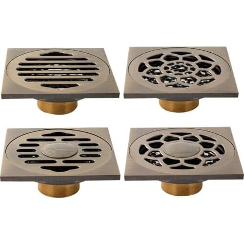 4' Euro Floor Drains Brass Green Bronze Shower Floor Drain Bathroom Deodorant Euro Square Floor Drain Strainer Cover Grate Waste