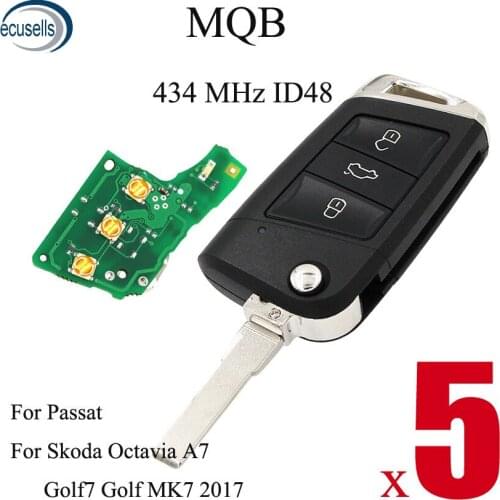 5PCS/LOT, 3 Buttons Remote Key 434MHz ID48 Chip for Volkswagen Skoda Octavia A7 MQB Golf VII Golf7 Golf MK7 2017 for Skoda