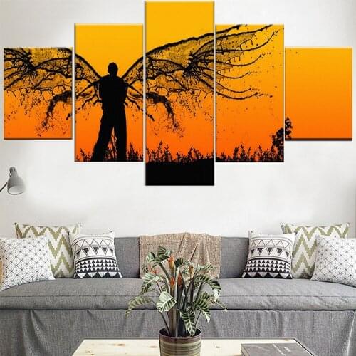5 Pieces Wall Art Canvas Painting Figure Poster Abstract Yellow Wings Modern Home Decoration Living Room Framework Pictures