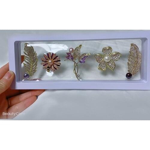 5Pcs Natural Freshwater Pearl Brooch Drill Semi-precious Brooches For Elegant Women Wedding Clothes Jewelry Accessory