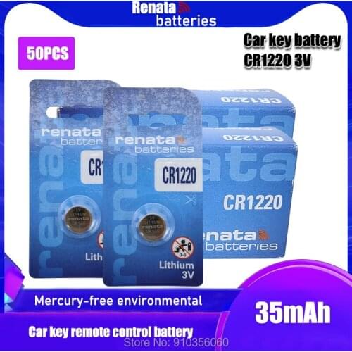 50pcs/lot renata CR1220 BR1220 ECR1220 LM1220 3V 210mAh Lithium Button Coin battery in retailing package for watch ,toy