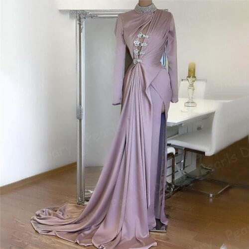 Elegant Purple Evening Dresses Robe De Soirée 2021 Dubai Arabic Party Dresses For Women Customized Simple Satin Prom Dress