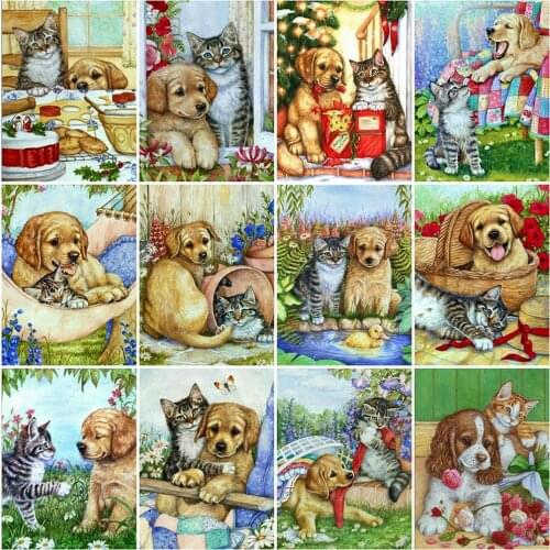 Evershine 5D DIY Diamond Painting Dog Craft Kit Diamond Embroidery Animals Full Square Diamond Mosaic Cat Wall Art Decoration