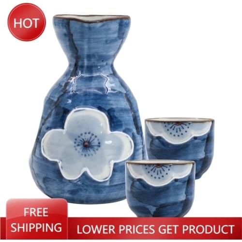 Cute Blue Unique Wine Glasses Japanese Vintage Sake Soju Gift Box Set Ceramic Bottle Small Vinos Y Licores Sake Cups Set AA50JT