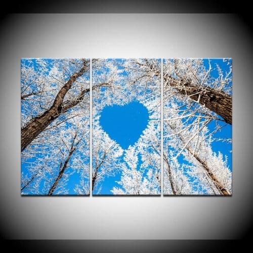 Art Picture Frame Living Room HD Printed Painting 3 Panel Love Heart Shaped Branches Snow Tree Home Decor Poster Modern Wall