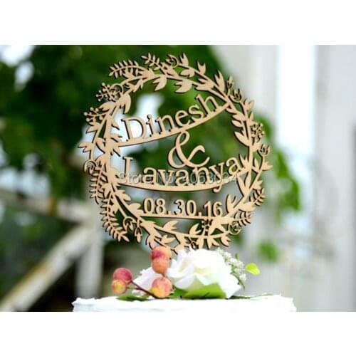 Wreath NAME cake topper - Customisable NAMES and DATE- Ideal for Wedding or Engagement cake - Made In Melbourne