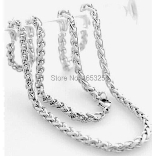 5pcs Lots 4mm/6mm 18-36'' In bulk Women Mens Jewelry Stainless steel Strong Wheat Braid Link Chain Necklace
