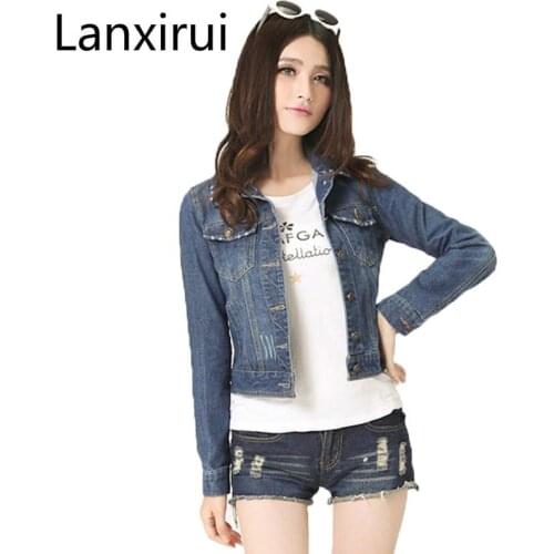 Short Denim Jacket Women Casual Autumn Denim Coats Female Plus Size Long Sleeve Outerwear Girls Jean Coat casaco feminino YL371