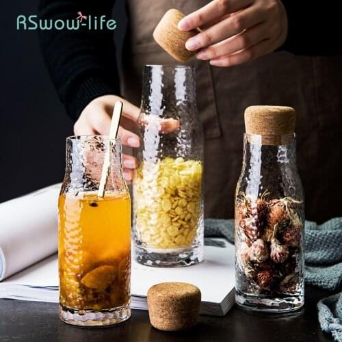 Creative Cork Sealed Glass Storage Bottle Home Kitchen Dried Fruit Miscellaneous Grain Milk Containers Slip-Proof Transparent