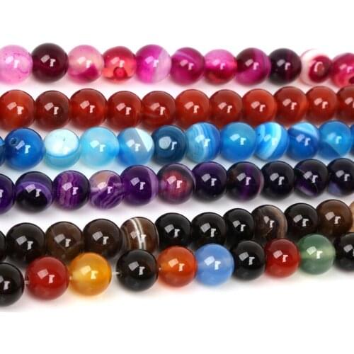 NiceBeads 4MM 6MM 8MM 10MM Natural Mix Color Striped Stones Round Spacer Loose Beads For Jewelry Findings