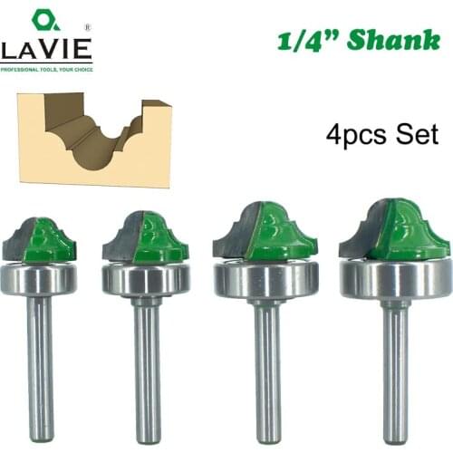 LAVIE 4pcs Set 6.35mm Shank Double Roman Ogee Edging Router Bit Bearing Milling Cutter For Wood Line Knife Wood Hobbing MC01181