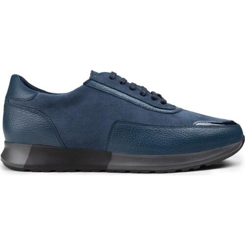 Deery, Genuine LeatherMen 'S Blue Suede Calfskin Sneakers High Quality Fashion Casual Shoes
